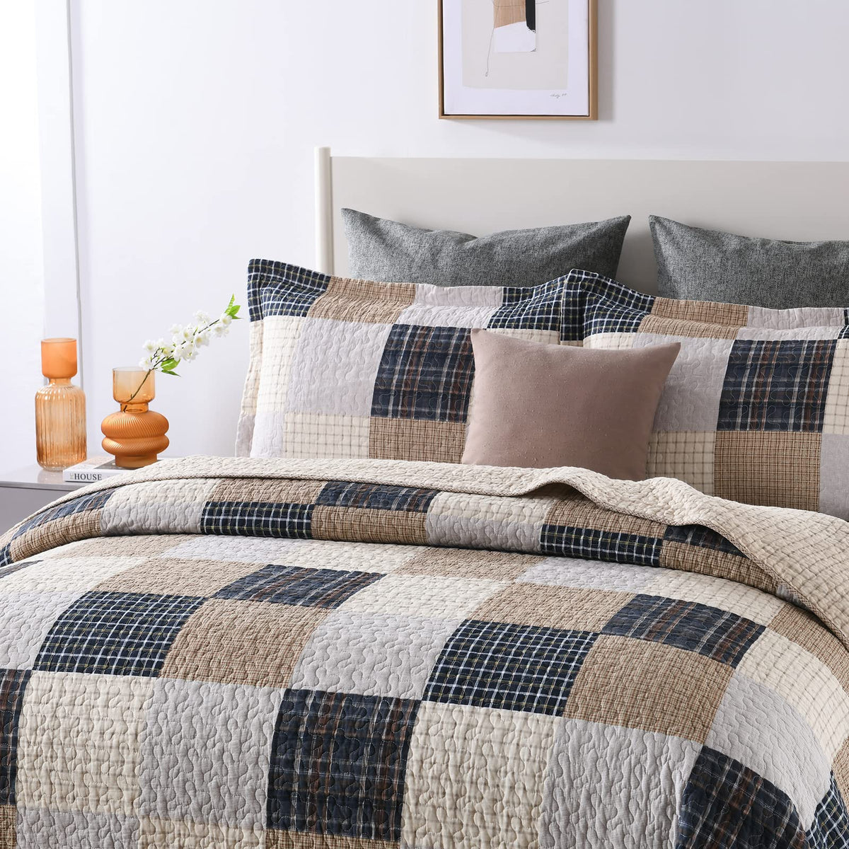 PANGUSHAN 100% Cotton Quilt Set Queen Size