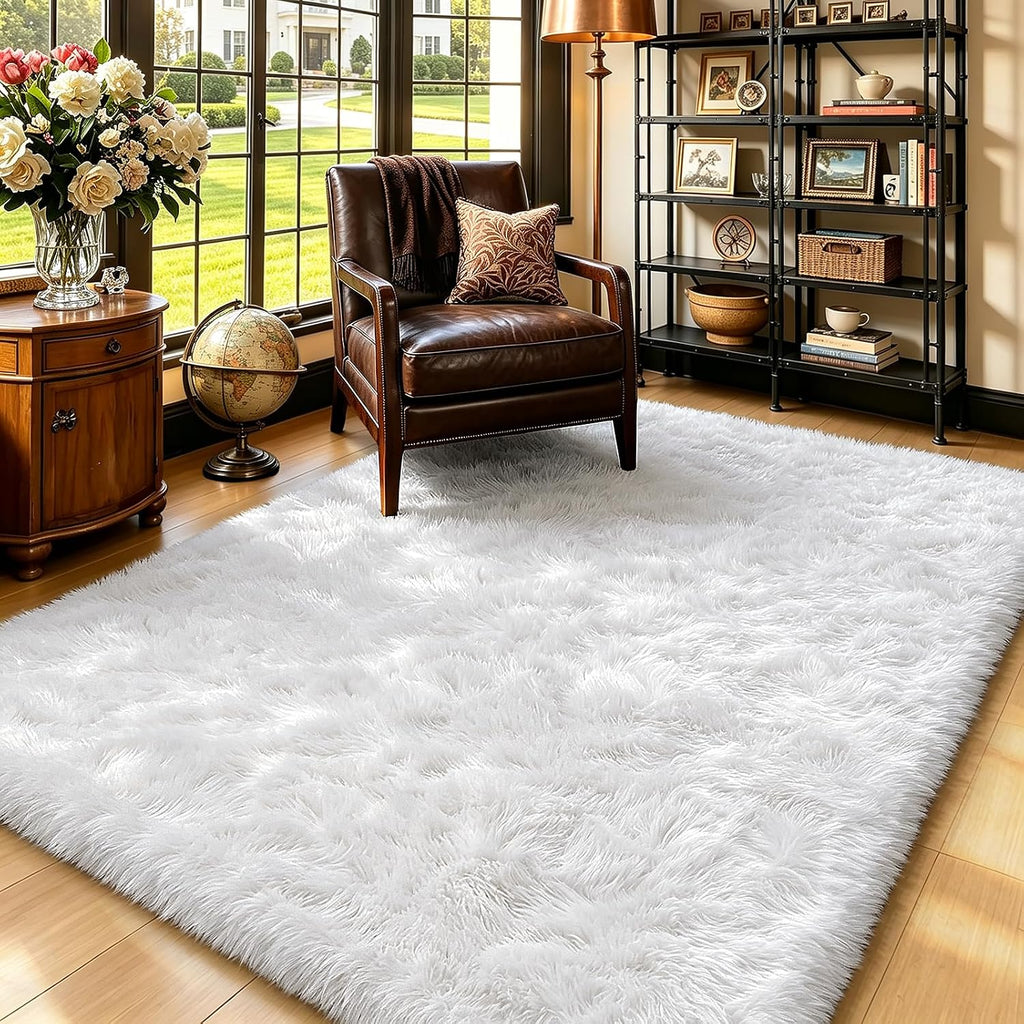 Mottled Beige 9x12 Area Rugs for Living Room, Fluffy Shag Rug Large Carpet