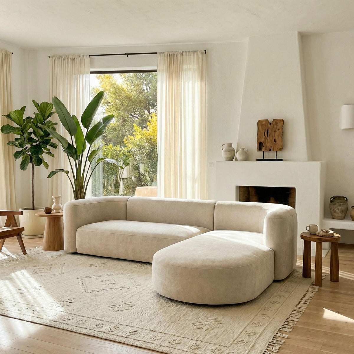 Acanva Mellow Modern Tight Curved Back Velvet Sofa, 4 Seater Modular
