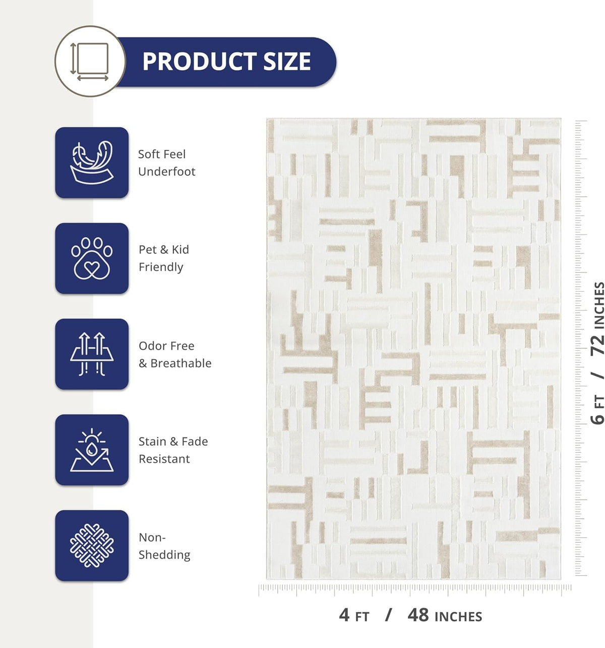 Abani Beige Area Rug - 4' x 6' - Living Room & Bedroom - Geometric Maze Design -
