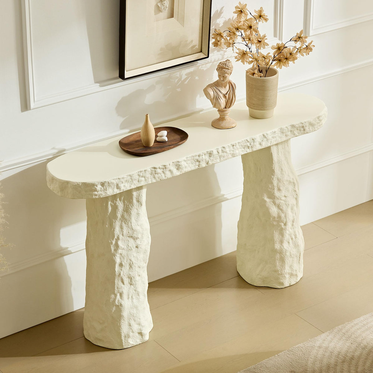 47.24" Fiberglass Entryway Table, Narrow Long Console Table, Modern Wavy Design Sofa Table Entrance Table for Living Room,Foyer,Hallway,No Need Assembly