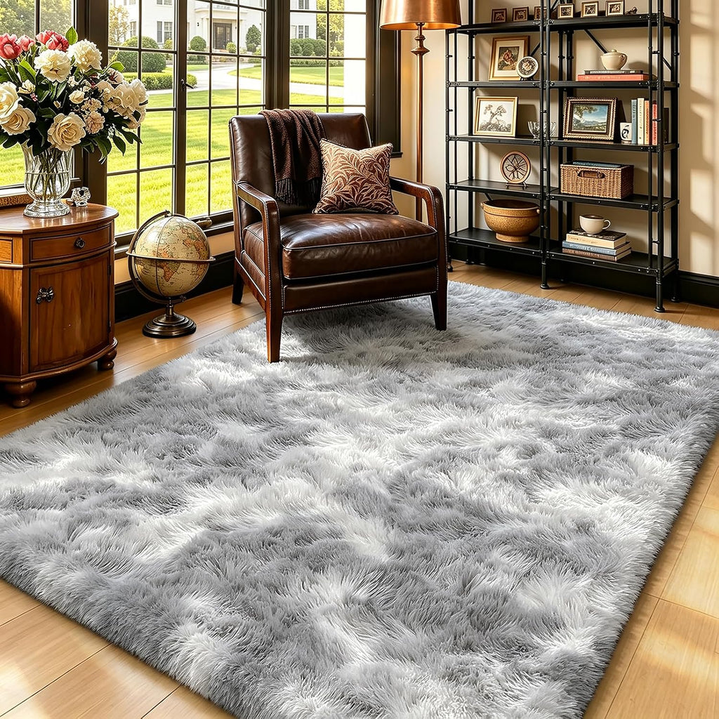 Mottled Beige 9x12 Area Rugs for Living Room, Fluffy Shag Rug Large Carpet
