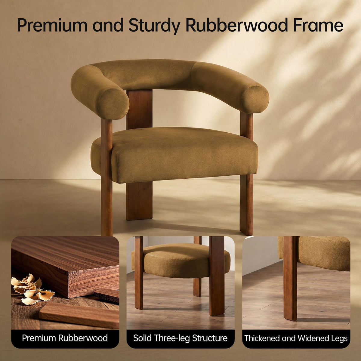 VKNOW Barrel Accent Chairs Set of 2 with Armrests and Rubberwood Legs