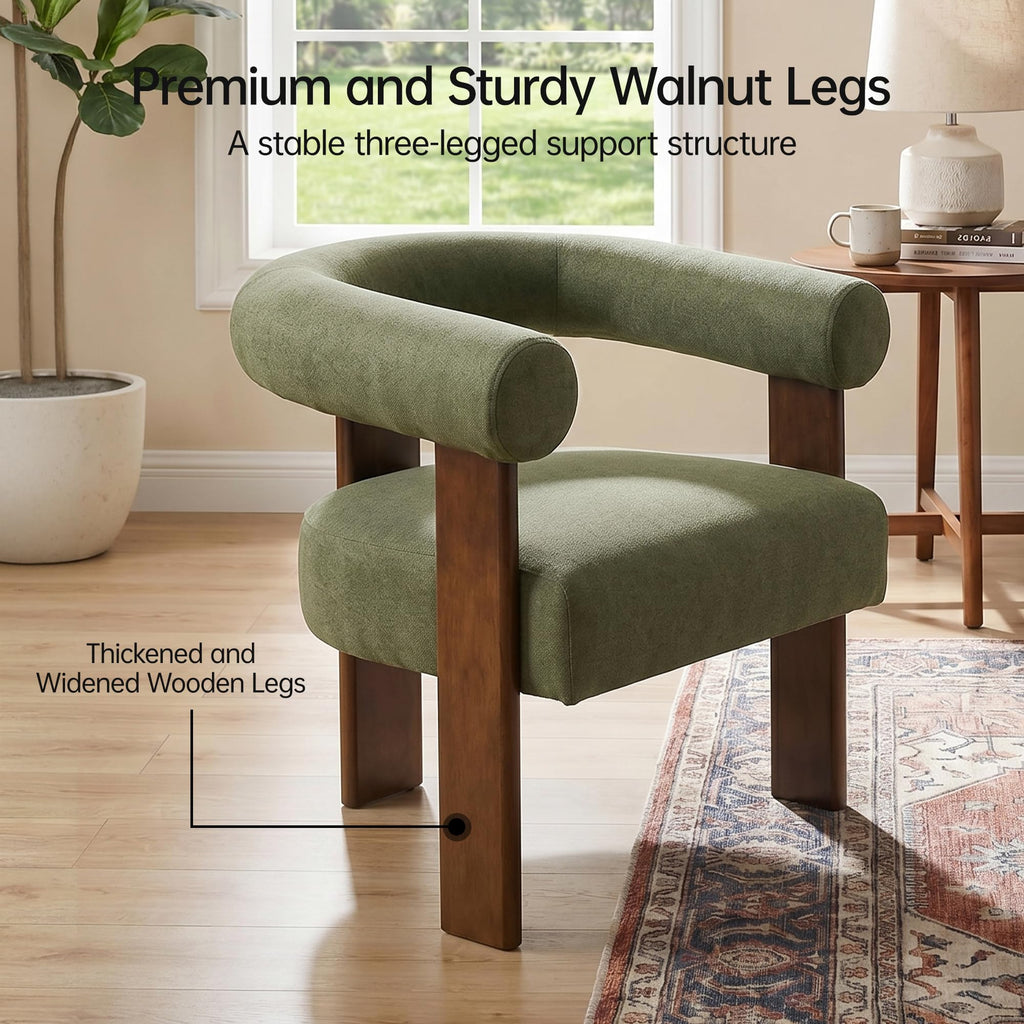 Usaint Upholstered Barrel Accent Chair with Walnut Wood Legs and Armrests
