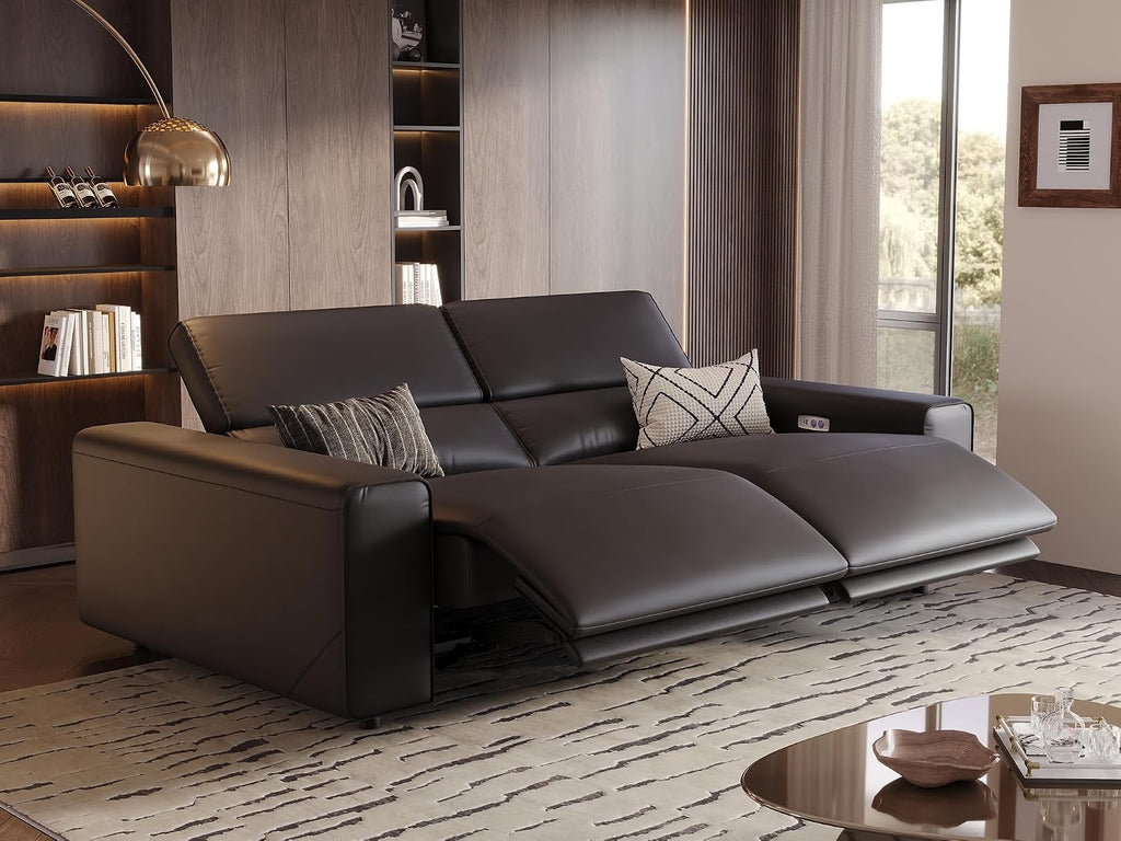 POVISON Benjamin 77'' Faux Leather Reclining Sofa, 2 Seater, Black