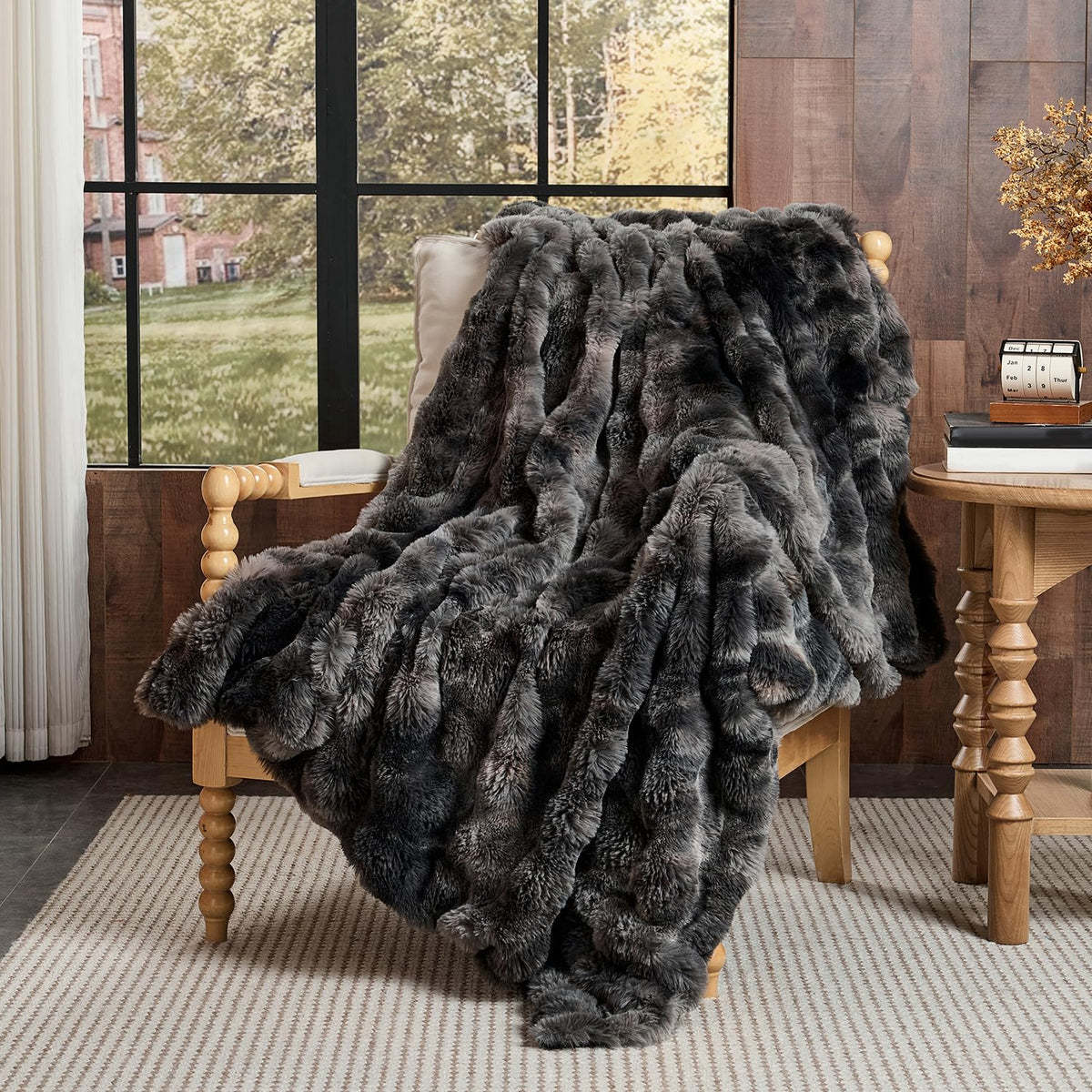 Cow-Print Faux Fur Throw Blanket