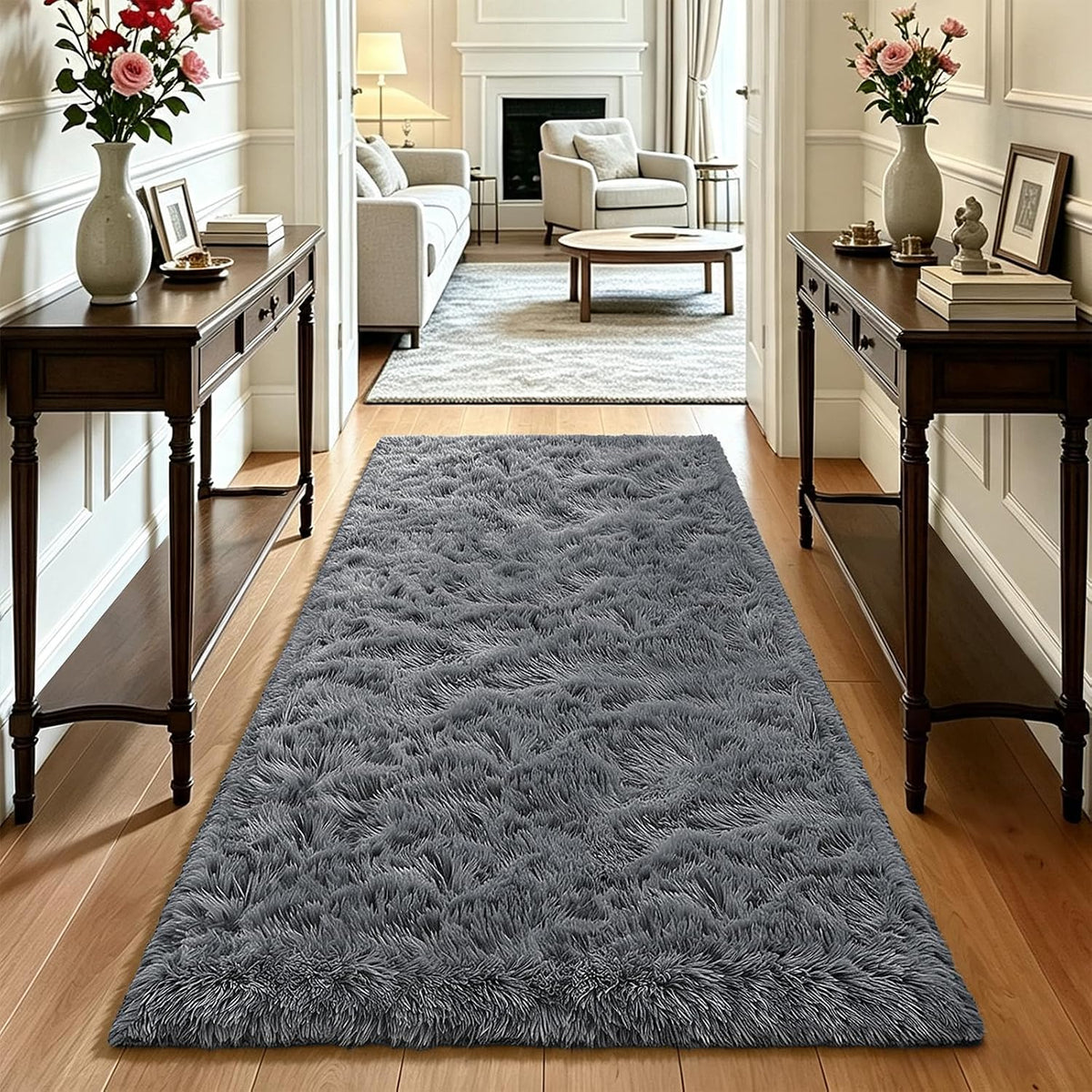 Mottled Beige 9x12 Area Rugs for Living Room, Fluffy Shag Rug Large Carpet