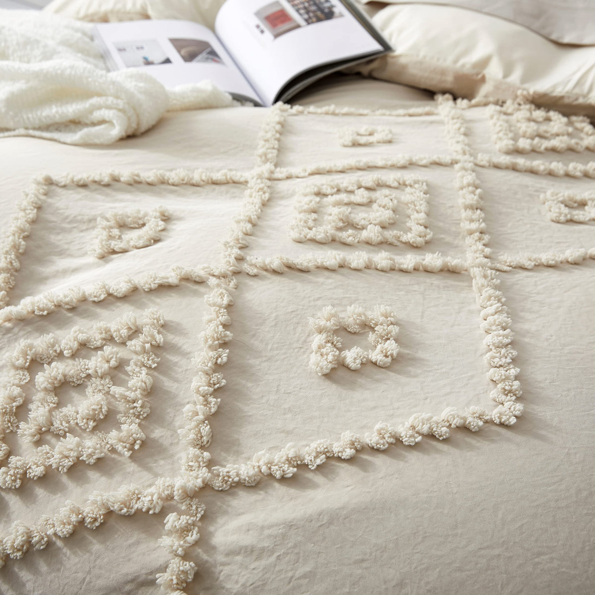 Oli Anderson Tufted Boho Queen Duvet Cover Set, Pumpkin Brown, 3 Pieces