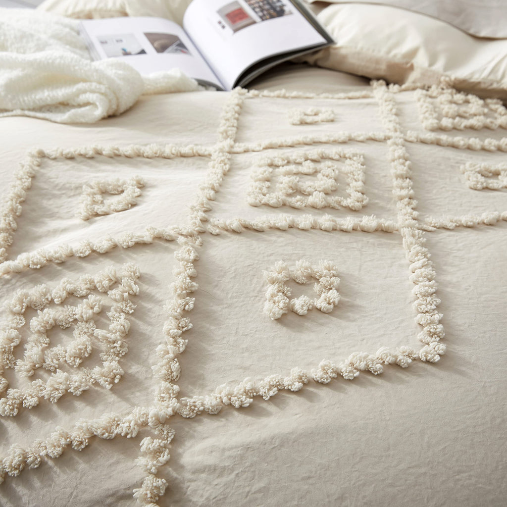 Oli Anderson Tufted Boho Queen Duvet Cover Set, Pumpkin Brown, 3 Pieces