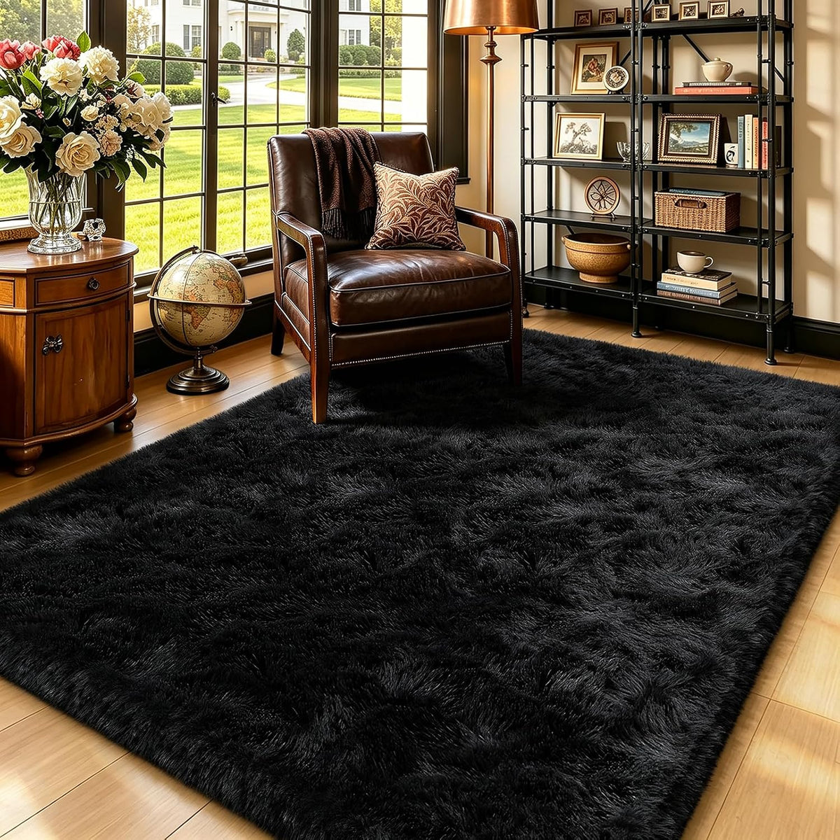 Mottled Beige 9x12 Area Rugs for Living Room, Fluffy Shag Rug Large Carpet