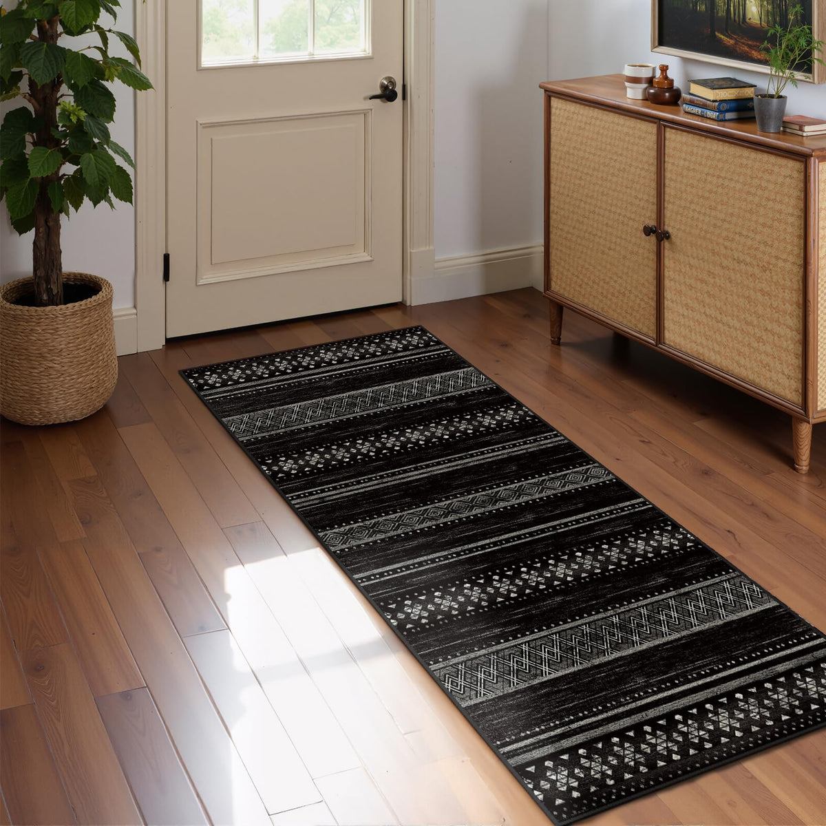 8x10 Washable Area Rugs for Living Room Boho Bedroom Rug Colorful/Black