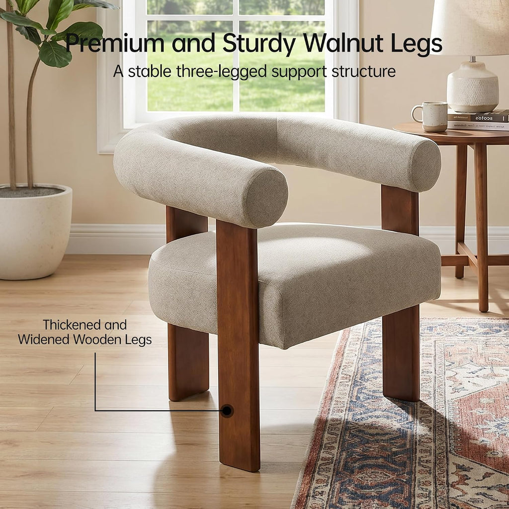 Usaint Upholstered Barrel Accent Chair with Walnut Wood Legs and Armrests