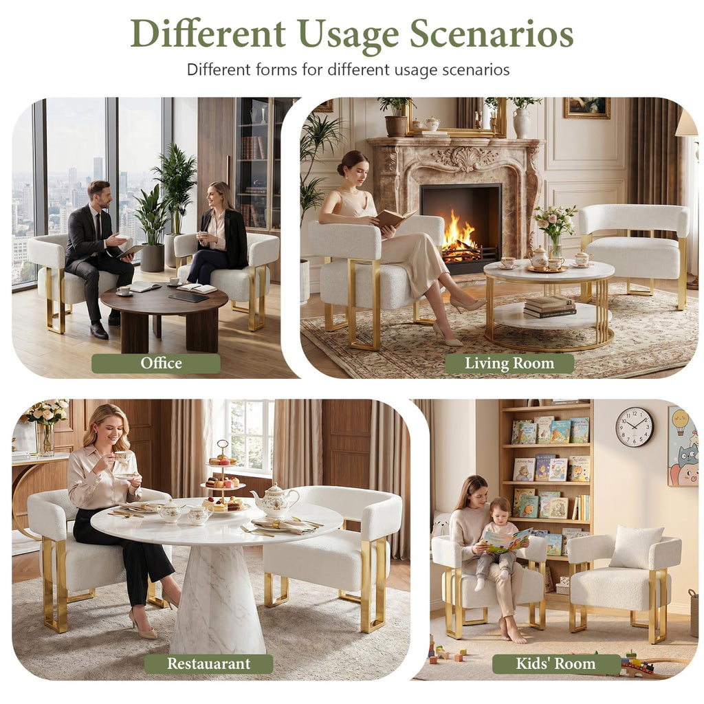 Modern Accent Chair Set of 2, Barrel Chairs, White Arm Chairs Living Room