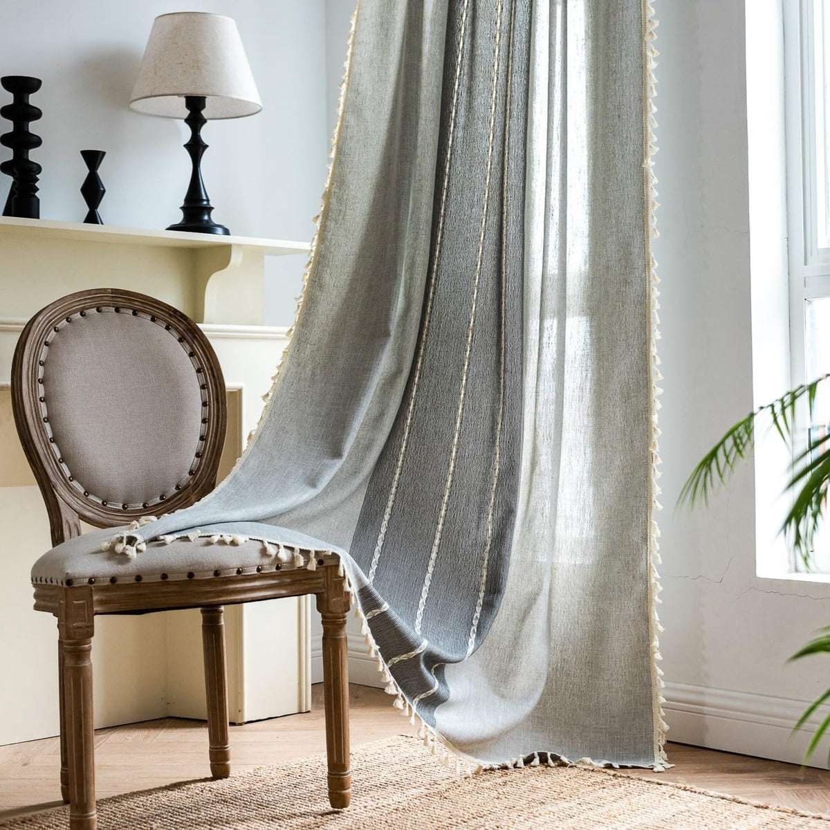 Boho Tassel Rod-Pocket Curtain Panel