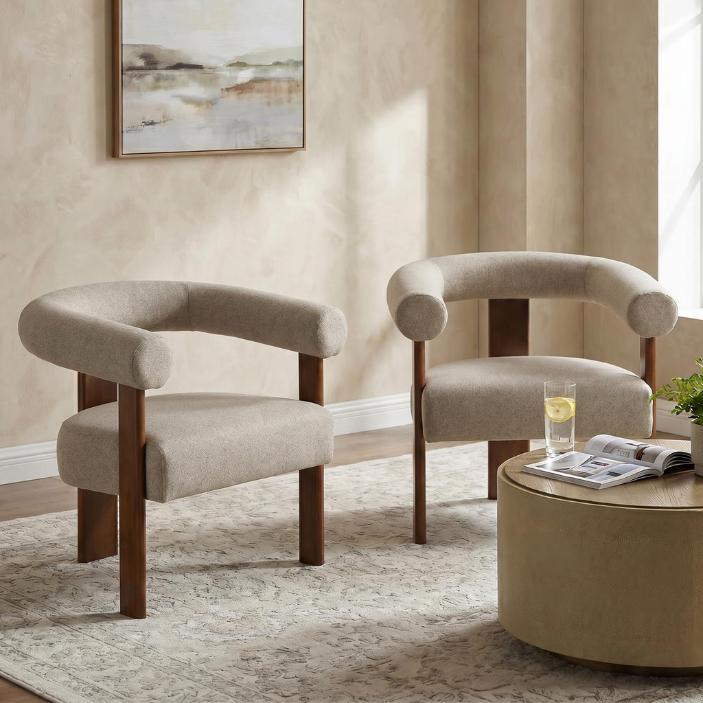 VKNOW Barrel Accent Chairs Set of 2 with Armrests and Rubberwood Legs