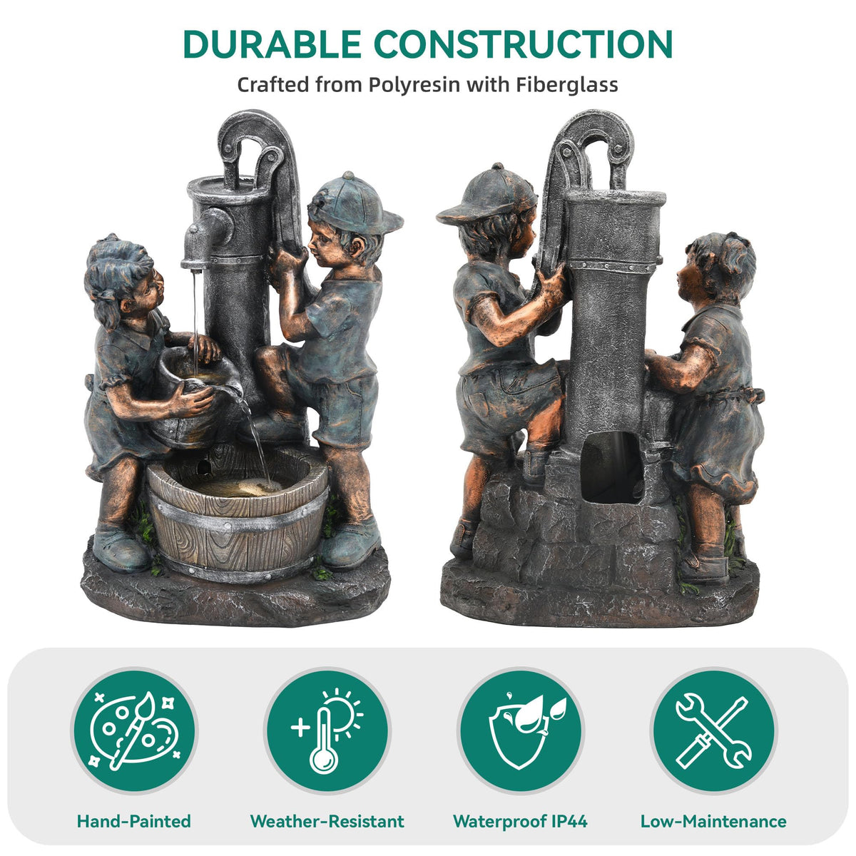 23" H Tiki Statue Outdoor Water Fountain with LED Lights