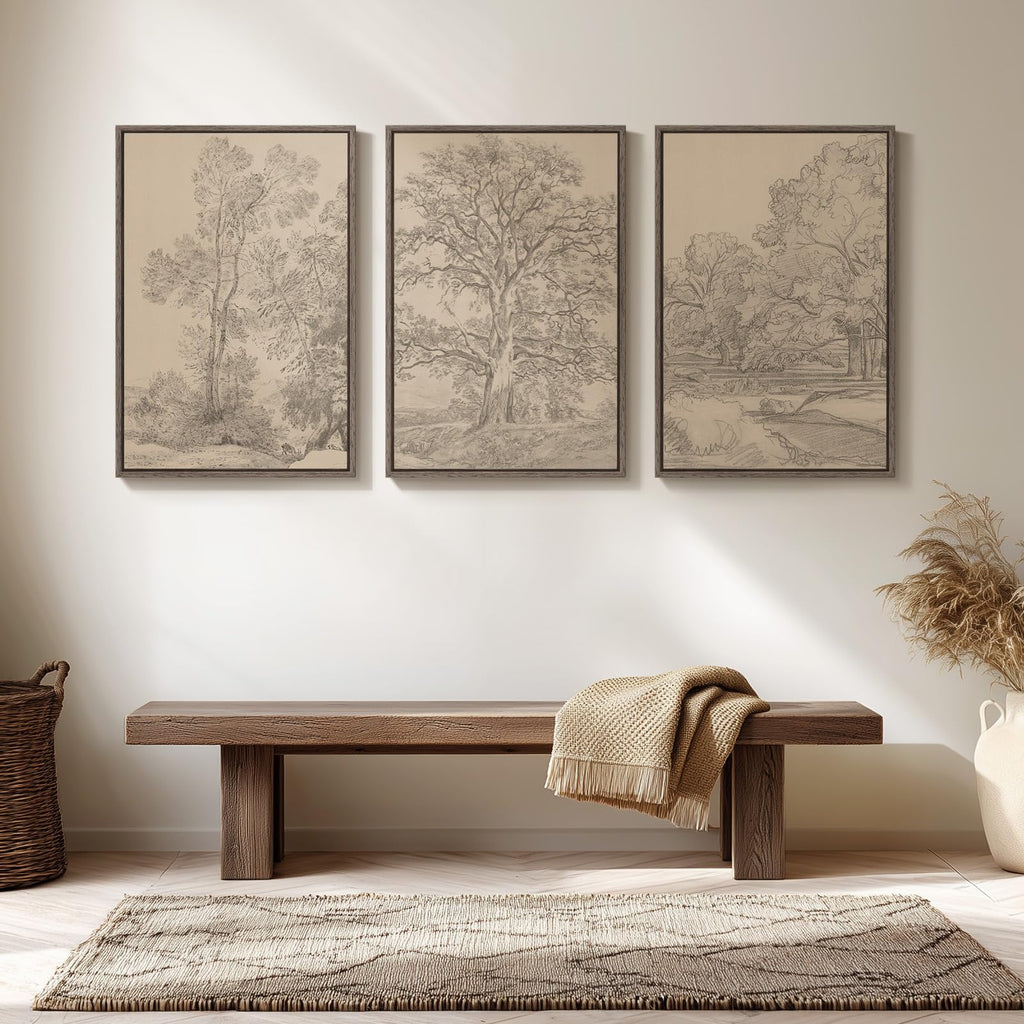 Framed Neutral Tree Ring Wall Art