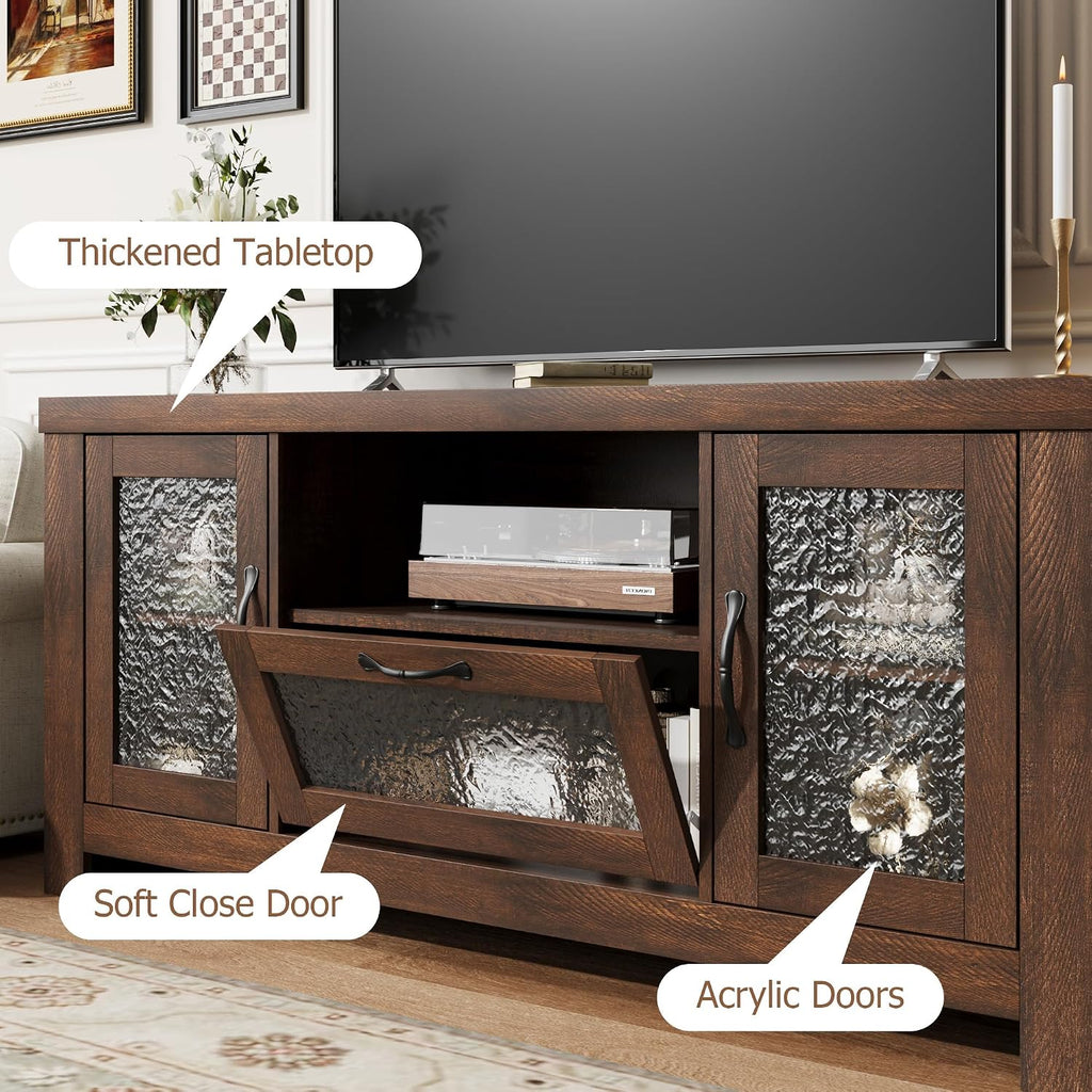 Farmhouse TV Stand with Rippled Acrylic Doors