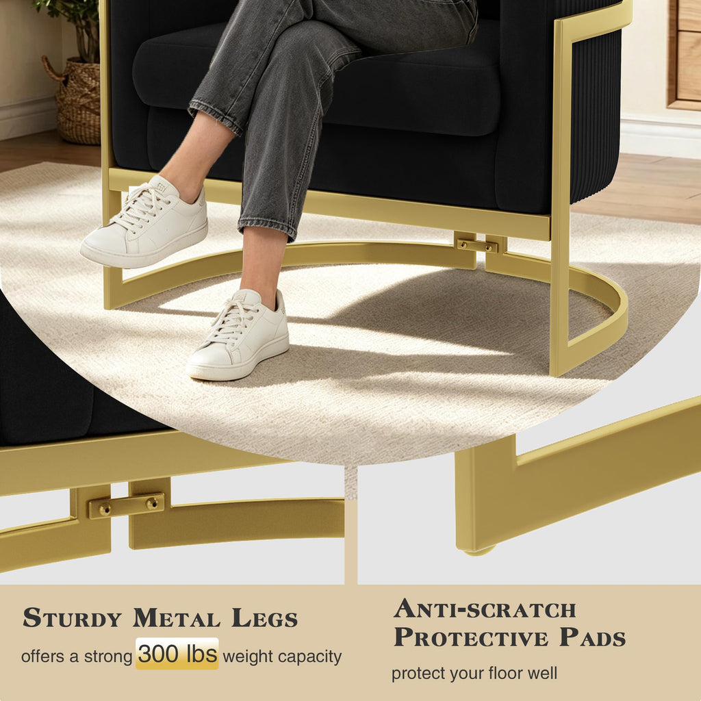Velvet Accent Chair Ivory Modern Barrel Chair with Gold Legs