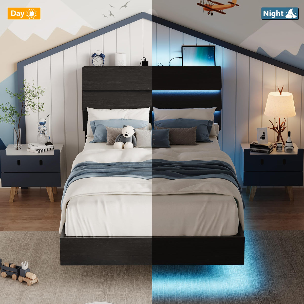 GalnFu King Size Floating Bed Frame with LED Lights