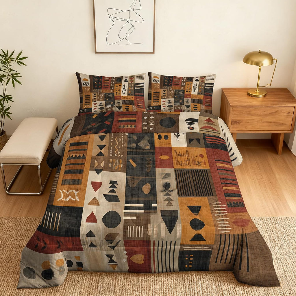 Patchwork Geometric Queen Size Comforter Sets 3 Piece