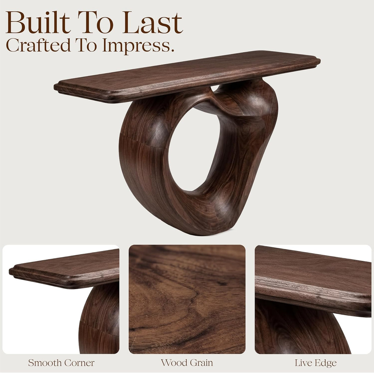 Monkey Pod Console Table No. 11, Hand-Carved Live Edge
