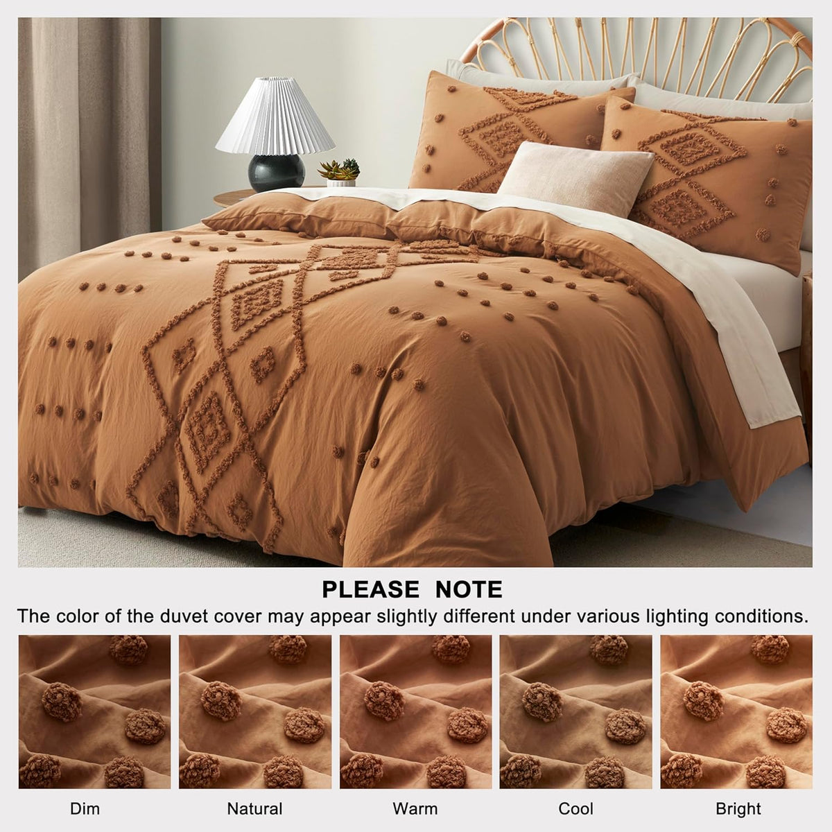 Oli Anderson Tufted Boho Queen Duvet Cover Set, Pumpkin Brown, 3 Pieces