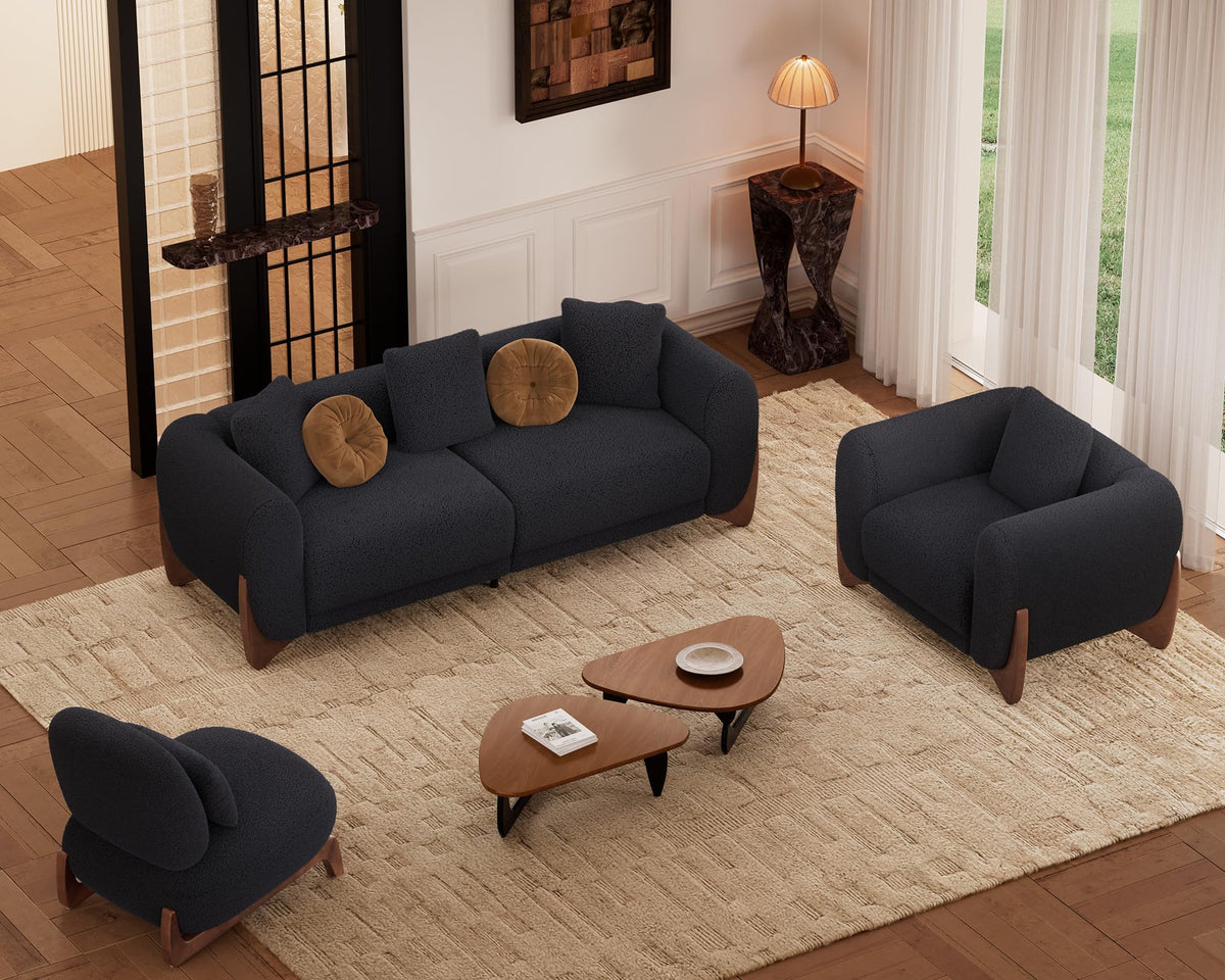 Morden Fort Modern Cloud Sofa Couch - 3 Seater Sherpa Boucle Sofas with Wood Legs