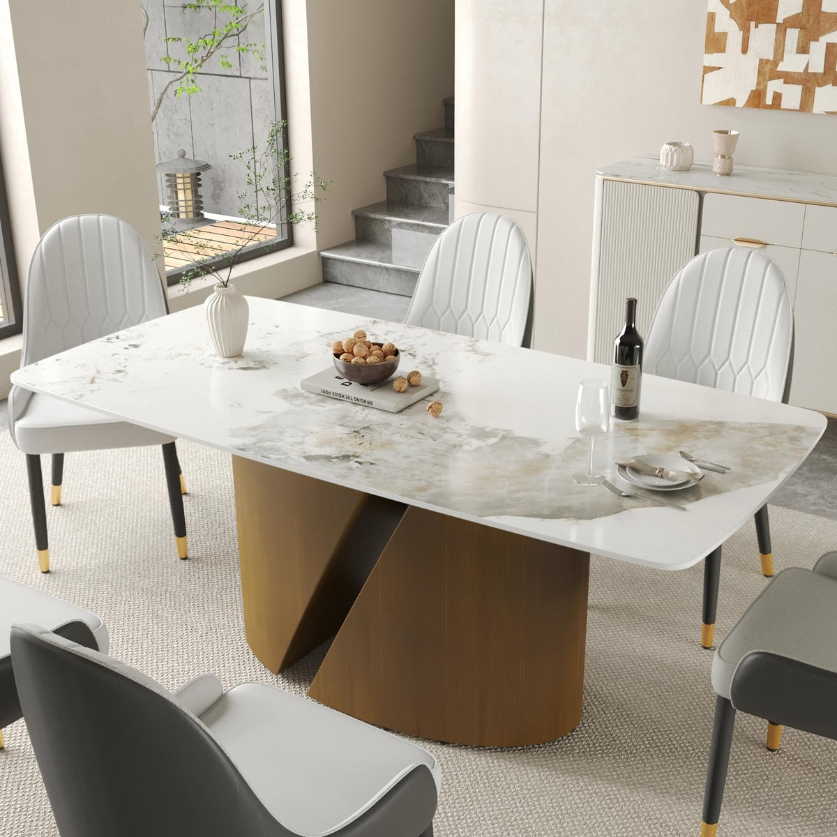 White Sintered-Stone Dining Table