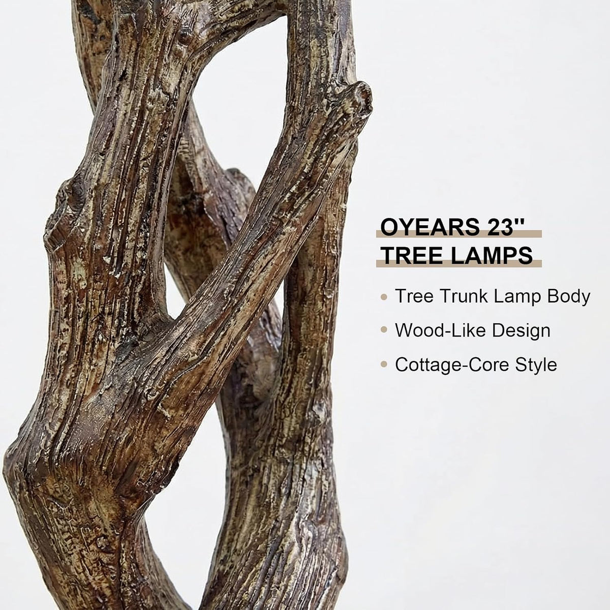 Rustic Tree-Trunk Table Lamp with Oatmeal Shade