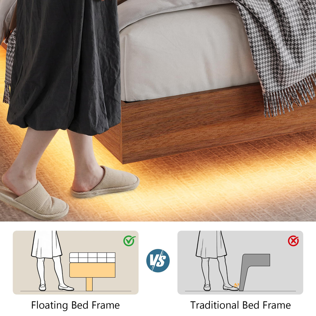 GalnFu King Size Floating Bed Frame with LED Lights