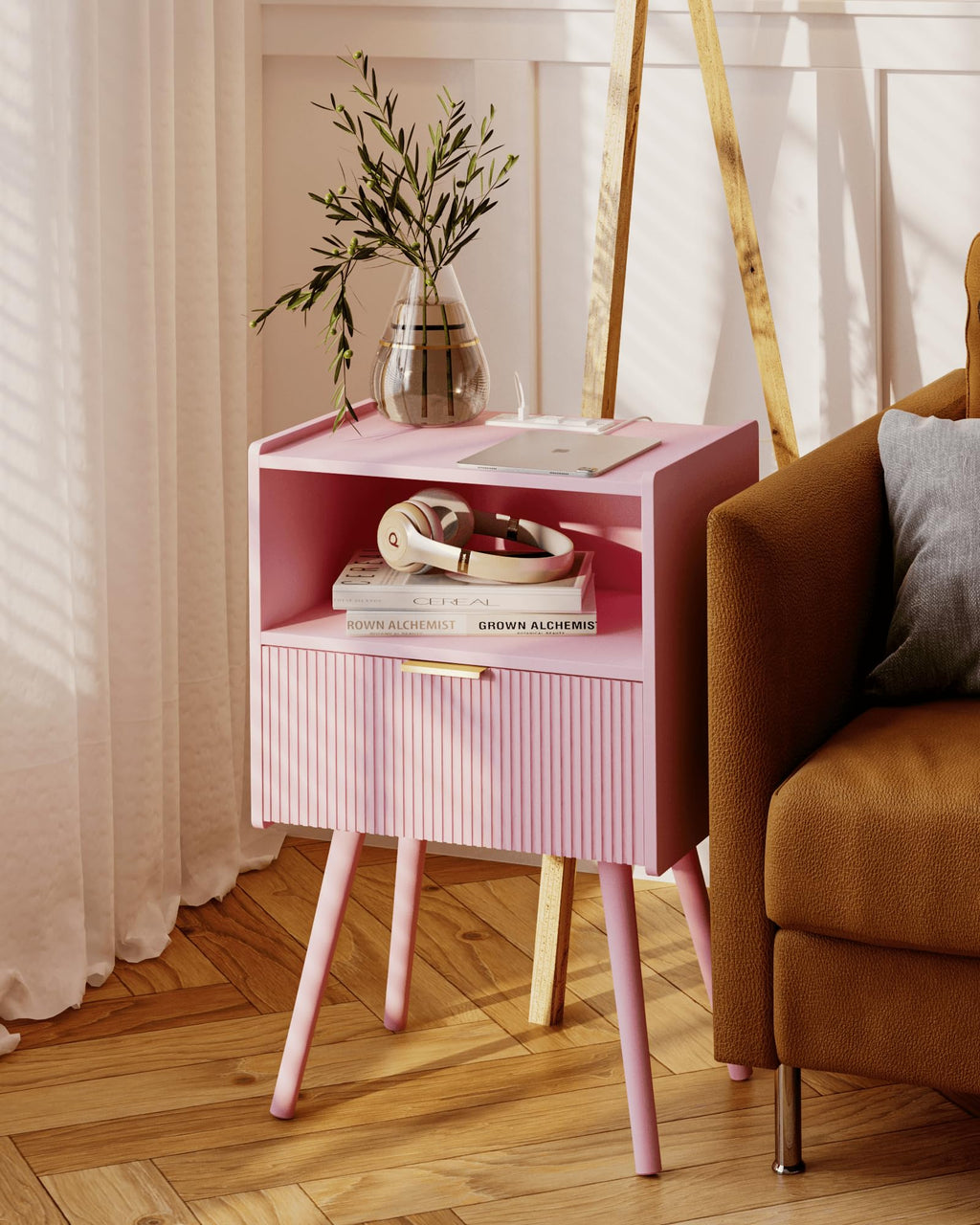 Modern Nightstand with Drawer & Open Shelf