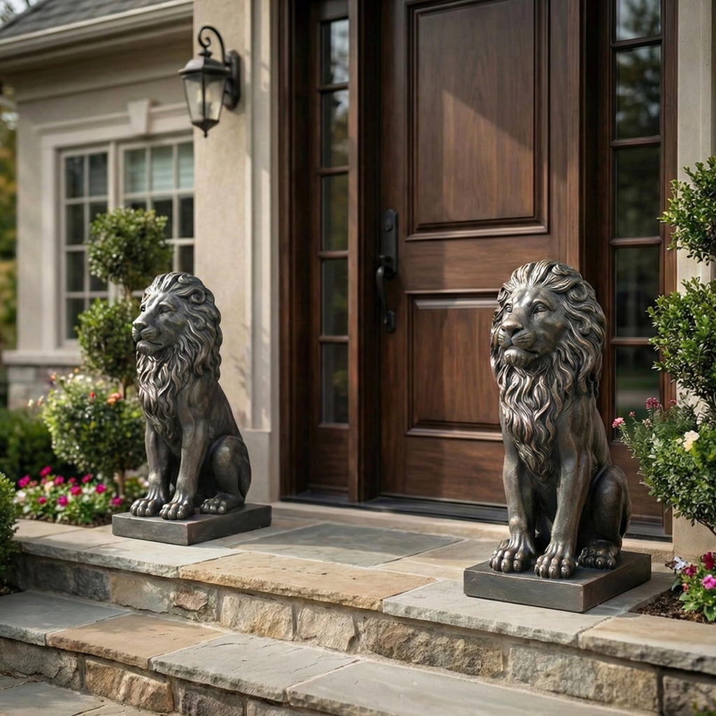 Lion Statue, Outdoor Garden Statues 27in Tall, White