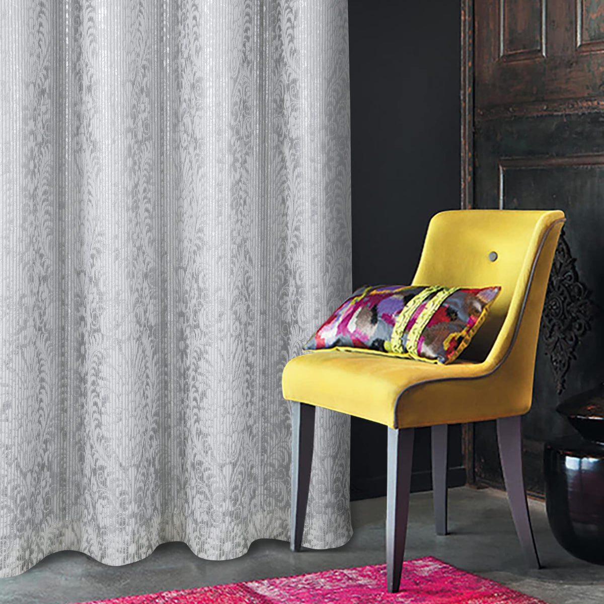 Damask Foil-Print Velvet Blackout Curtains