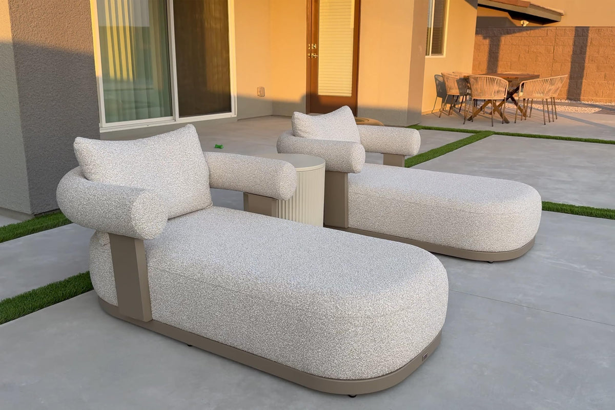 PURPLE LEAF Chaise Lounge 2 Pieces with Cushion and Pillow, Armrest, White