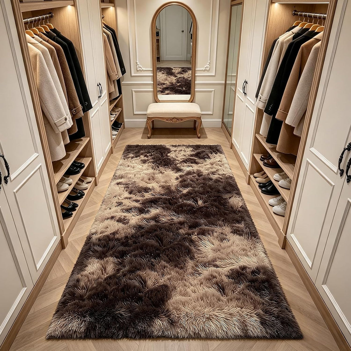 Mottled Beige 9x12 Area Rugs for Living Room, Fluffy Shag Rug Large Carpet