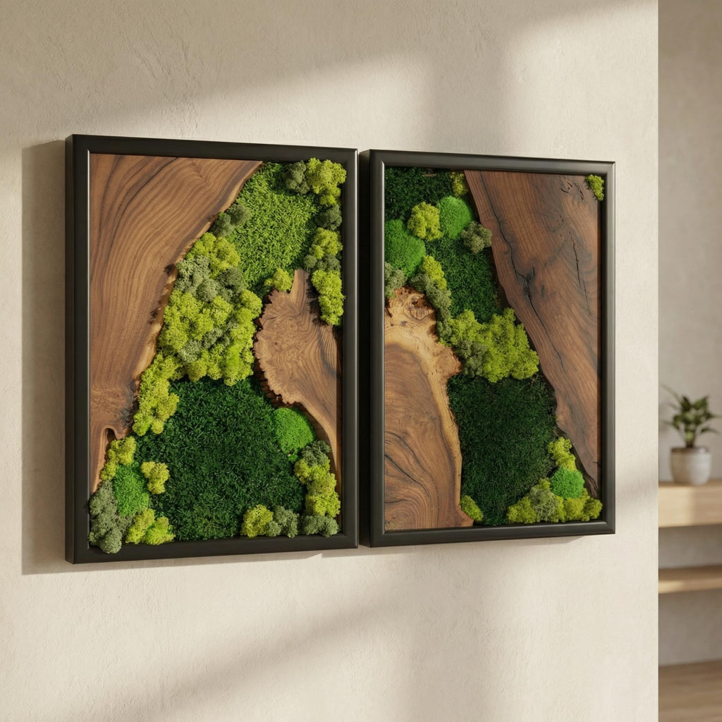 Preserved Moss Wall Art in Cedar Frame