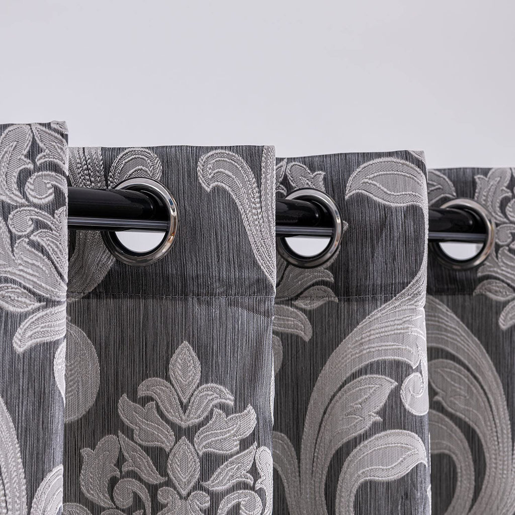 Brown Damask Grommet Curtains, Set of Two