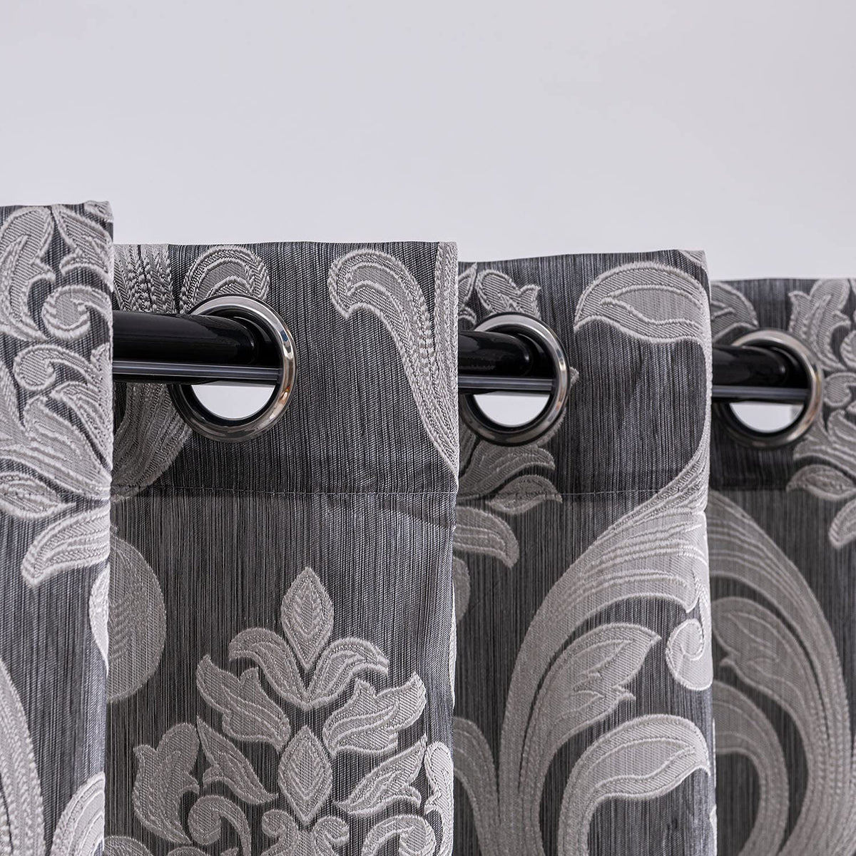 Brown Damask Grommet Curtains, Set of Two
