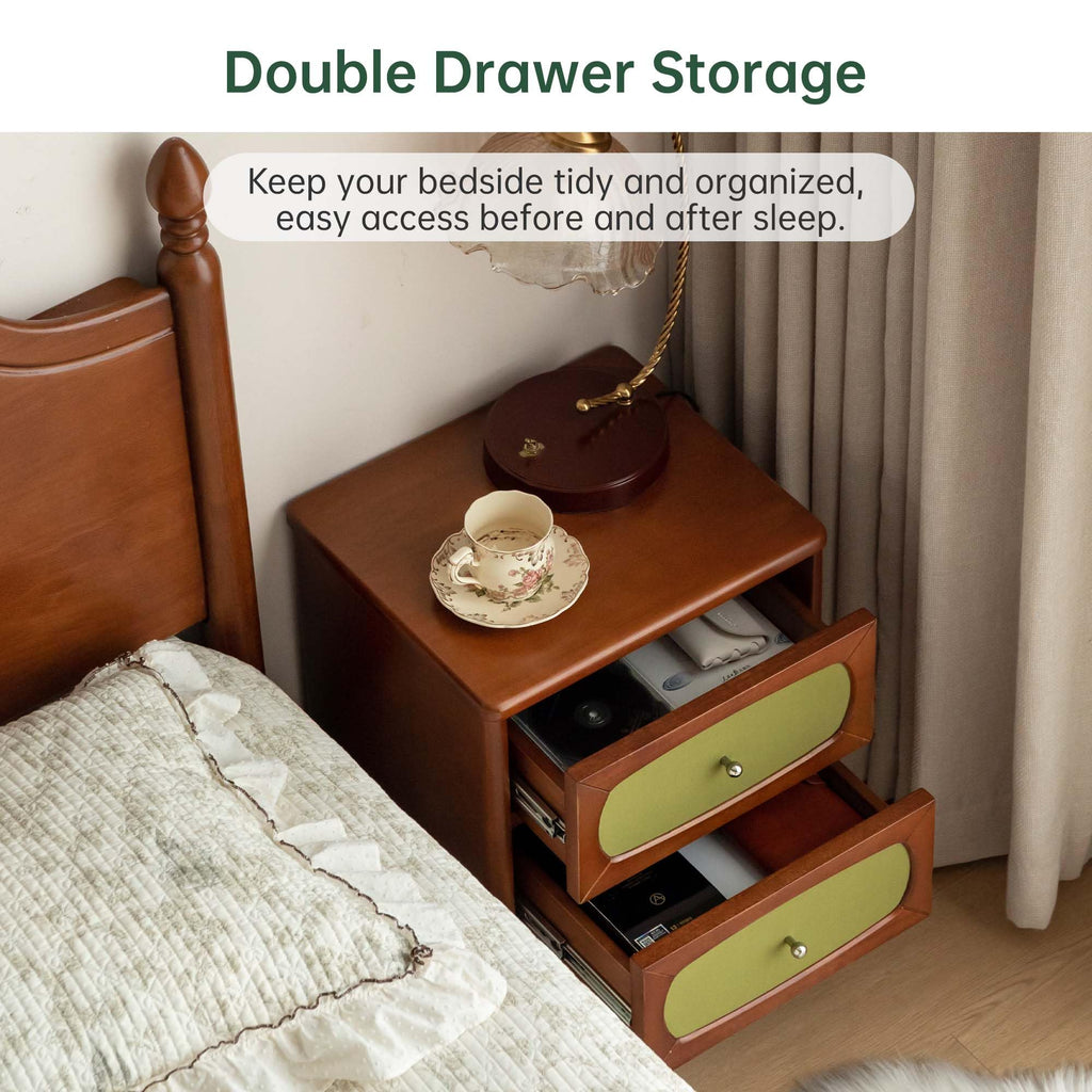 Solid Wood Two-Drawer Nightstand