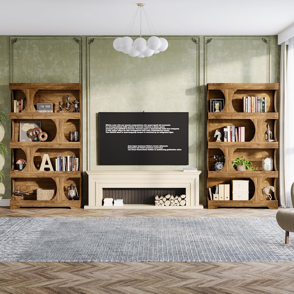 71-Inch S-Shaped 4-Tier Bookcase – Set of 2