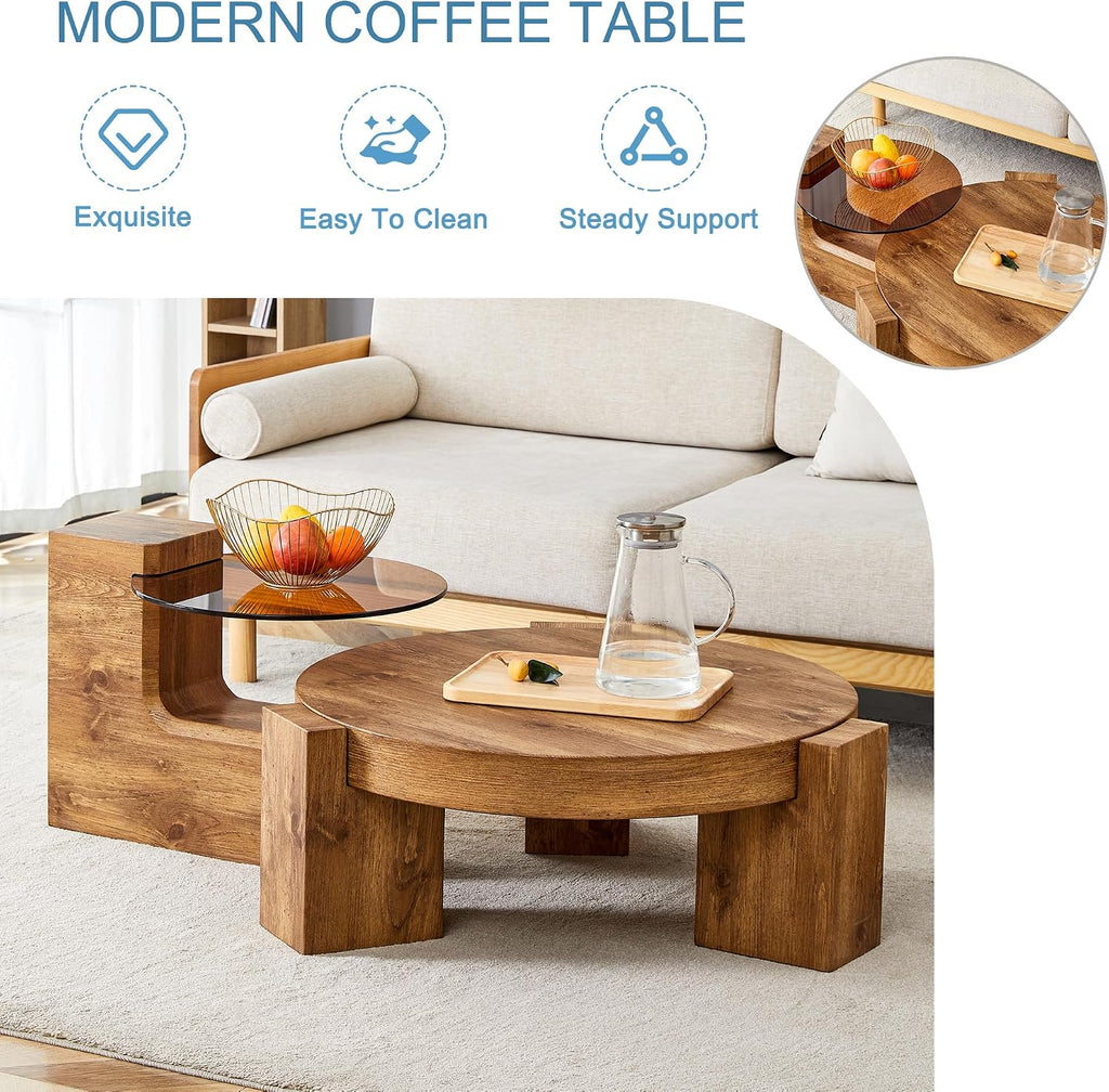 Modern Coffee Table with End Table Set, 30 Inch Combination Wooden Round Coffee Table Minimalist Center Table for Living Room, Bedroom, Office