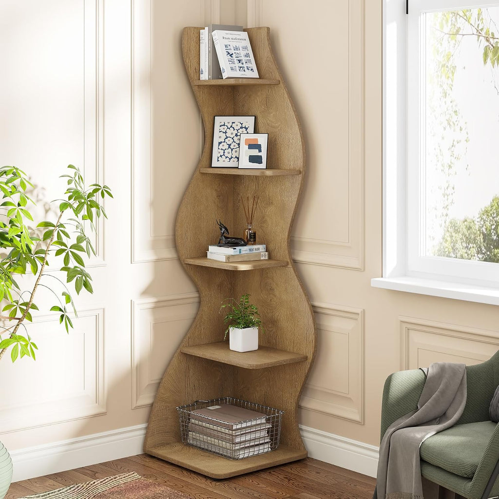 Modern Five-Tier Corner Bookshelf