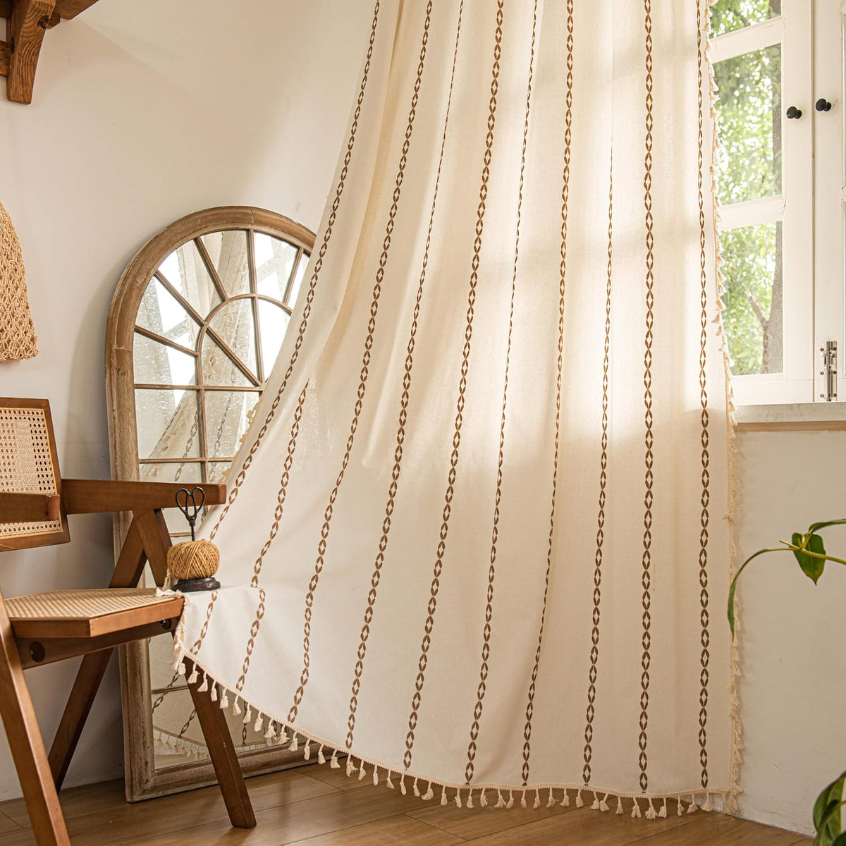 Boho Tassel Rod-Pocket Curtain Panel