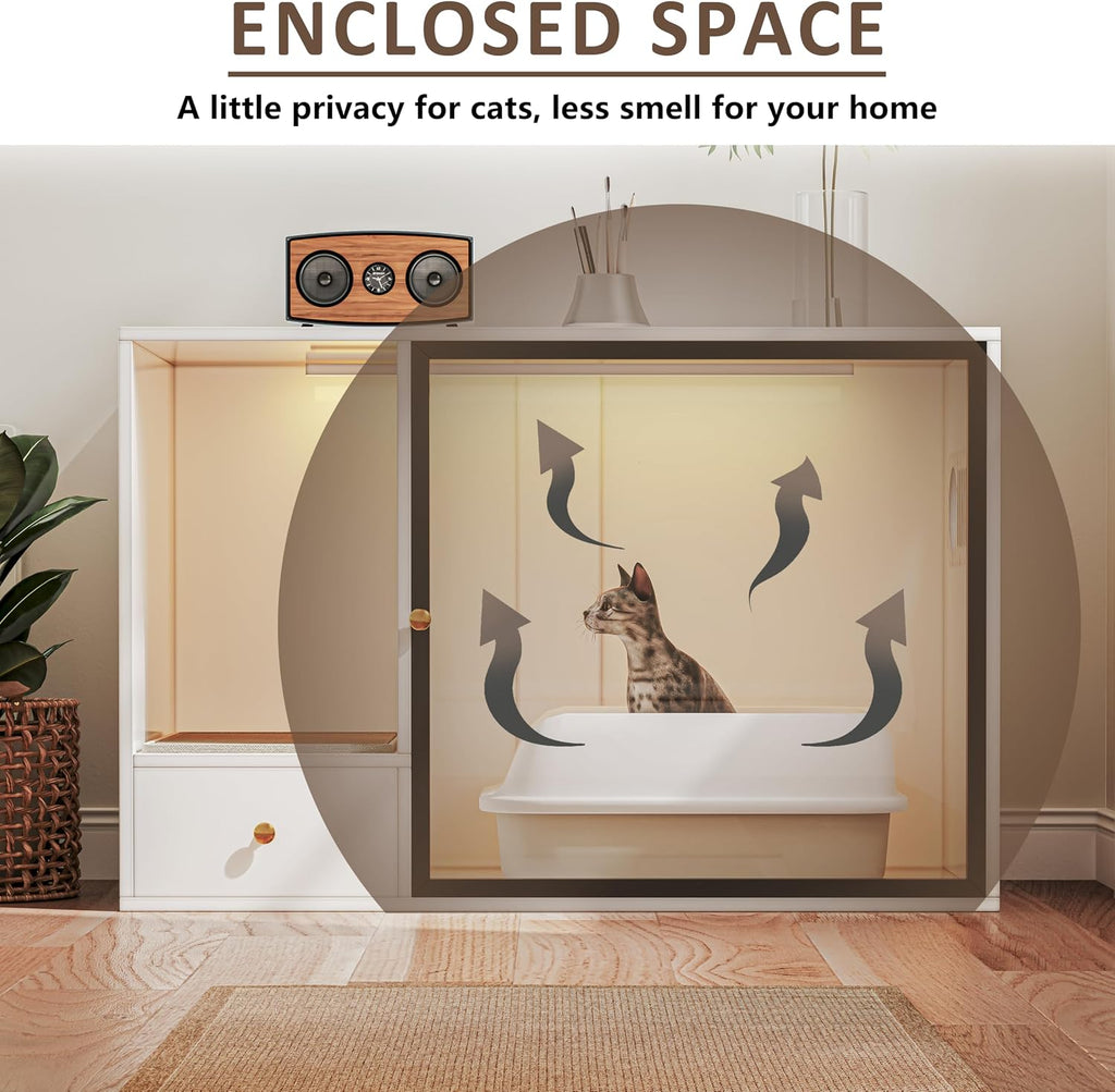 Cat Litter Box Enclosure Furniture Style, 37.4'' W, White