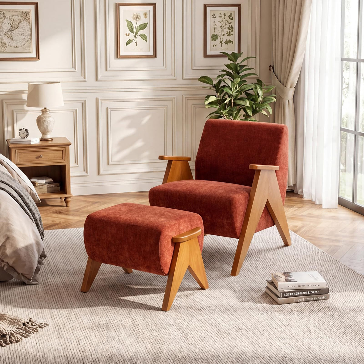 2 Pcs Home Accent Chair Mid Century Modern Accent Chair with Wood Frame