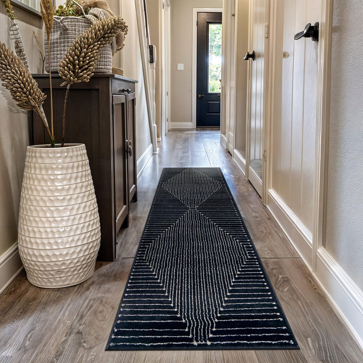 Rugshop Contemporary Bohemian Stripe Area Rug 7'10" x 10' Black
