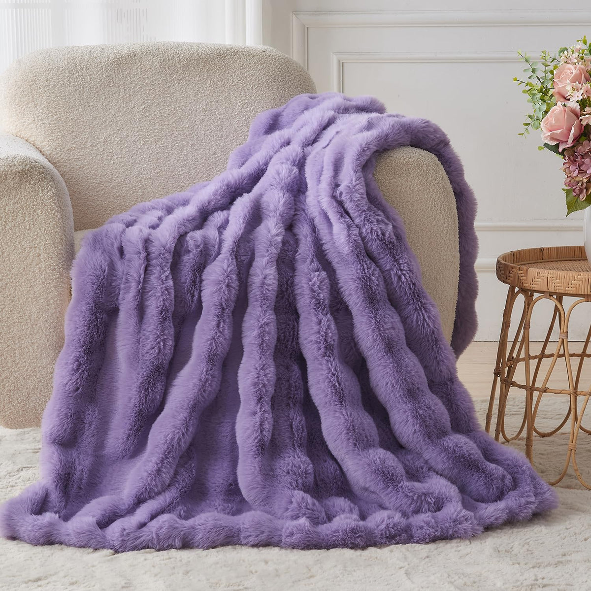 Cow-Print Faux Fur Throw Blanket