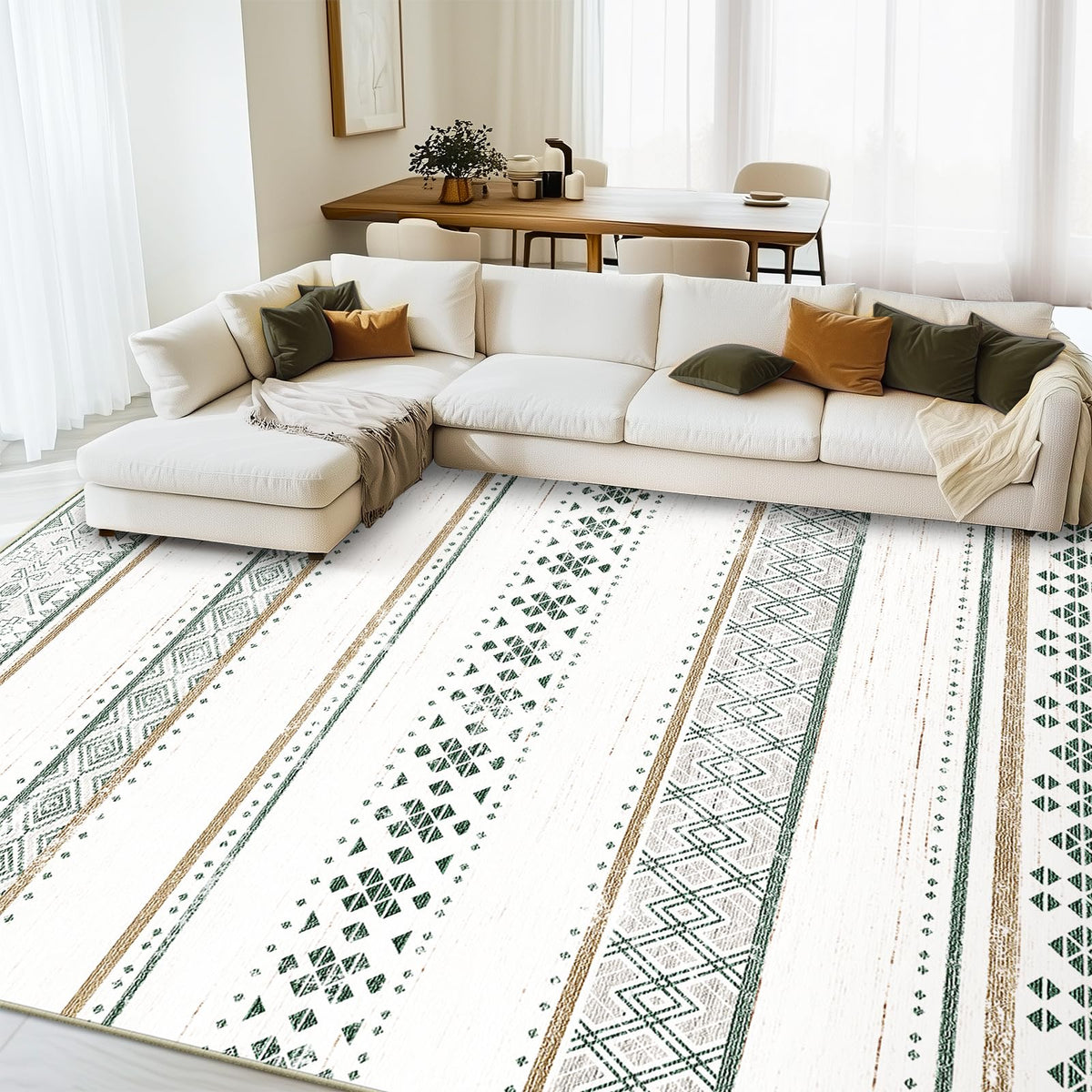 8x10 Washable Area Rugs for Living Room Boho Bedroom Rug Colorful/Black