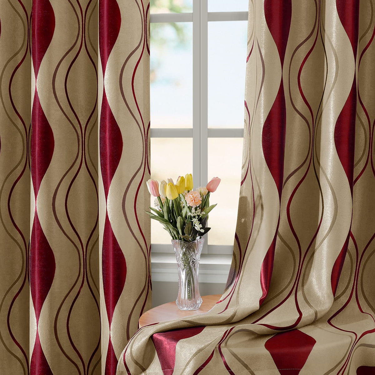 Wave Jacquard Grommet Curtains, Set of Two